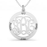 Engraved Name Family Monogram Necklace Sterling Silver
