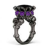Black Princess Cut Sterling Silver Four Skull Ring