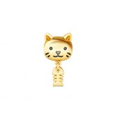 Cat with Dangling Fishbone Charm Sterling Silver