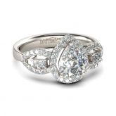 Halo Three Stone Pear Cut Sterling Silver Ring