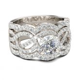 Intertwined Round Cut Sterling Silver Ring Set