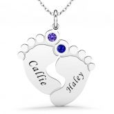 Engraved Baby Feet Family Necklace With Birthstones Sterling Silver