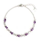 Classic Amethyst Purple Stone Sterling Silver Bracelet