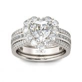 Jeulia Halo Heart Cut Sterling Silver Ring Set