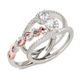 Two Tone Twist Round Cut Interchangeable Sterling Silver Ring Set