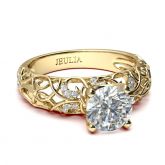 Gold Tone Vines Round Cut Sterling Silver Ring