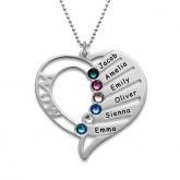 Engraved Heart Necklace With Birthstones Sterling Silver