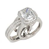 Halo Radiant Cut Interchangeable Sterling Silver Ring Set