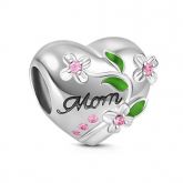 Flower Heart Shape Charm Sterling Silver