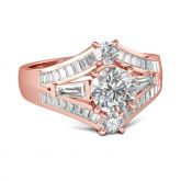 Three Stone Rose Gold Tone Round Cut Sterling Silver Ring