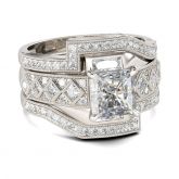 Milgrain Princess Cut Sterling Silver Ring Set