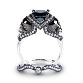Two Tone Round Cut Sterling Silver Skull Ring