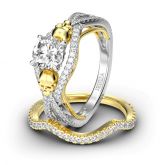 Two Tone Twist Round Cut Sterling Silver Skull Ring Set