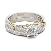 Milgrain Two Tone Round Cut Sterling Silver Ring Set