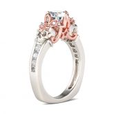 Two Tone Flower Round Cut Sterling Silver Skull Ring
