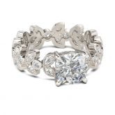 Milgrain Leaf Design Cushion Cut Sterling Silver Ring