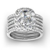 5PC Halo Oval Cut Sterling Silver Ring Set