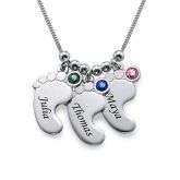 Baby Feet Engraved Necklace With Birthstones Sterling Silver
