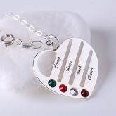 Heart Shape Family Necklace with Birthstones Sterling Silver