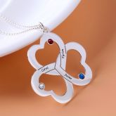 Triple Heart Engraved Family With Birthstones Necklace Sterling Silver