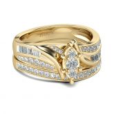 Jeulia Gold Tone Cluster Round Cut Sterling Silver Ring Set