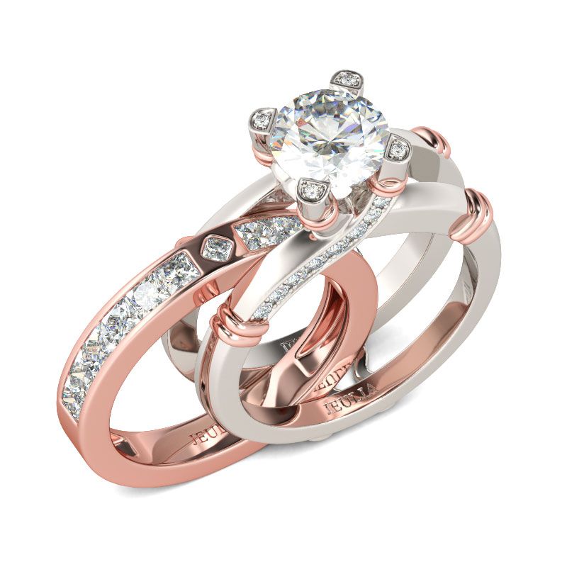 Jeulia Knot Round Cut Sterling Silver Interchangeable Ring Set