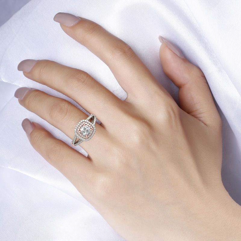 Double Halo Cushion Cut Sterling Silver Ring Jeulia Jewelry