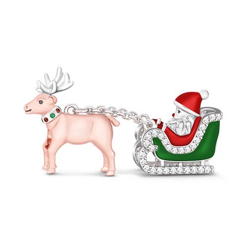 Sterling Silver Enameled Santas Sled Charm