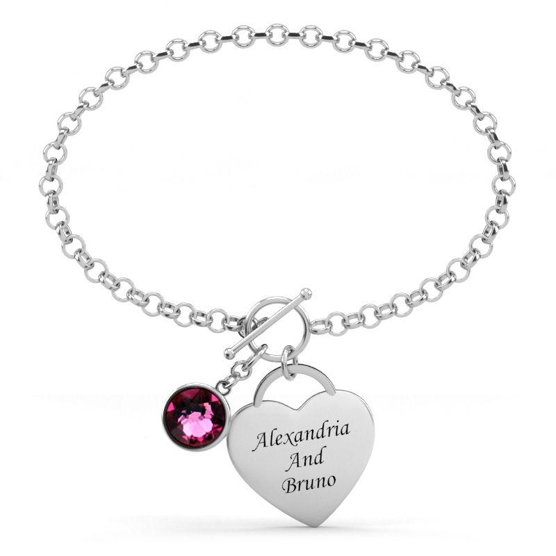 Single Birthstone Engraved Sterling Silver Bracelet Jeulia Jewelry Single Birthstone Engraved Sterling Silver Bracelet