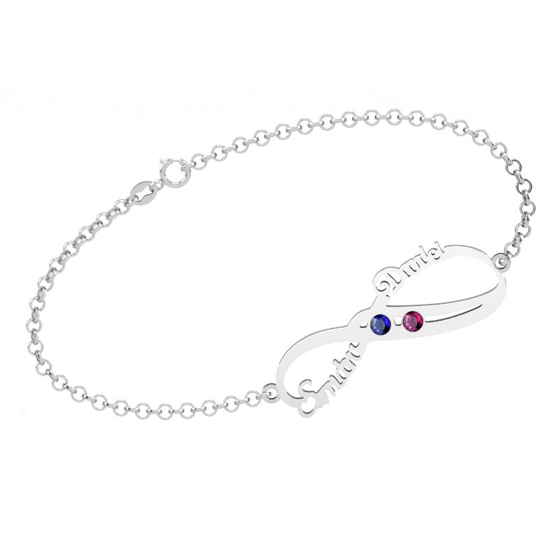 Double Name Infinity Bracelet With Birthstones Sterling Silver