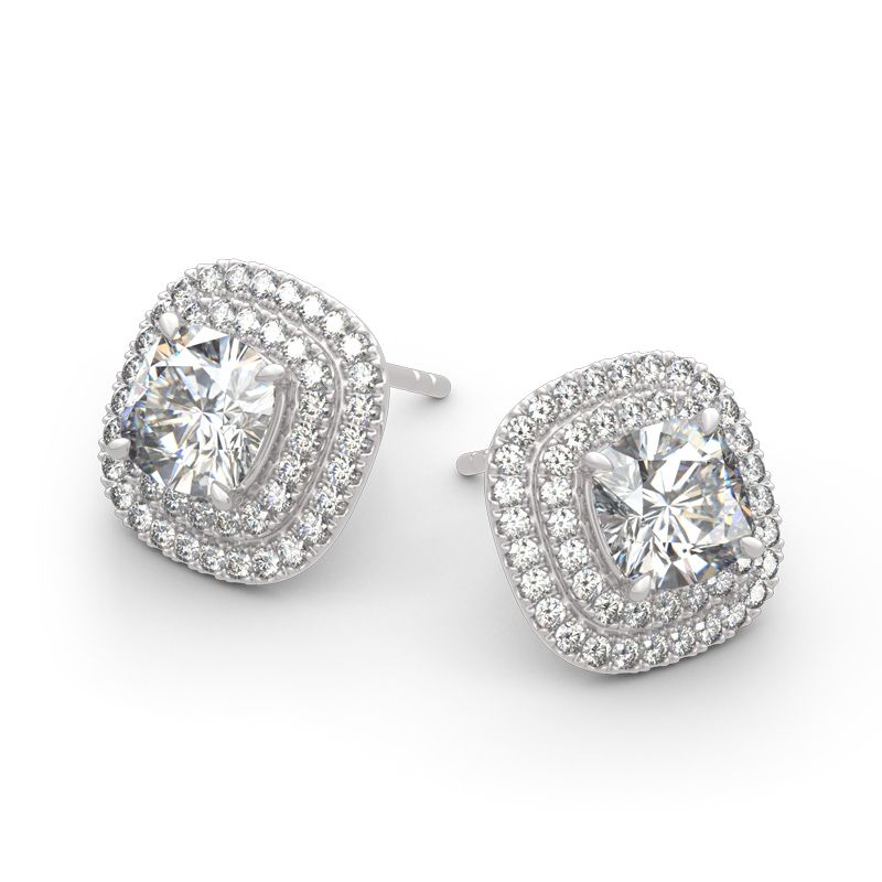 Double Halo Cushion Cut Sterling Silver Stud Earrings Jeulia Jewelry