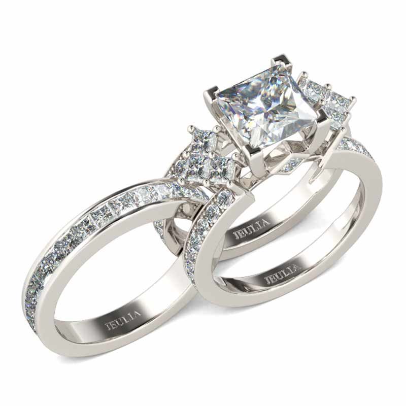Unique Princess Cut Sterling Silver Interchangeable Ring Set