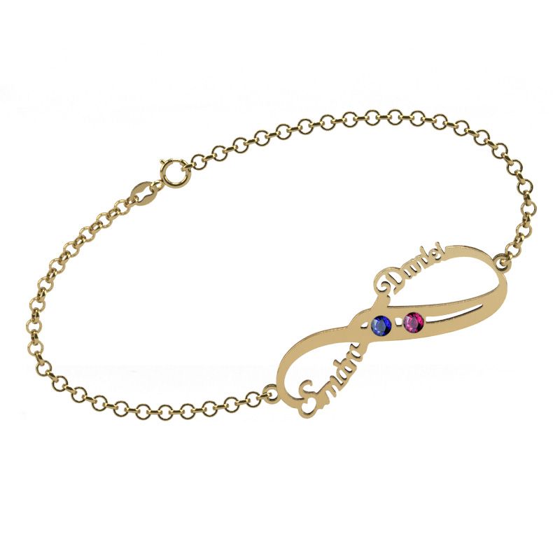Double Name Infinity Bracelet With Birthstones Sterling Silver Double Name Infinity Bracelet With Birthstones Sterling Silver