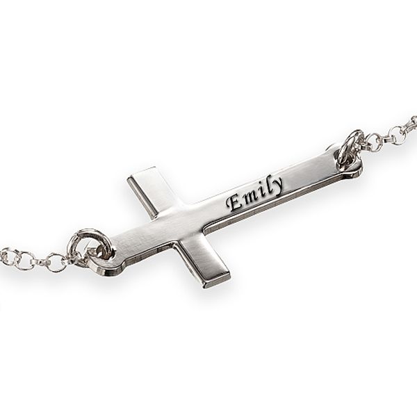 Engravable Side Cross Bracelet Sterling Silver Jeulia Jewelry Engravable Side Cross Bracelet Sterling Silver
