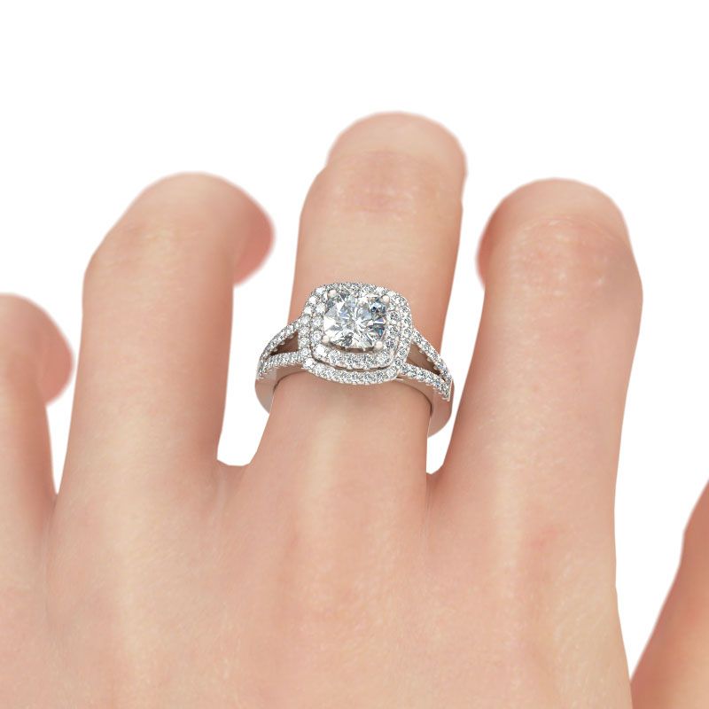 Jeulia Halo Split Shank Cushion Cut Sterling Silver Engagement